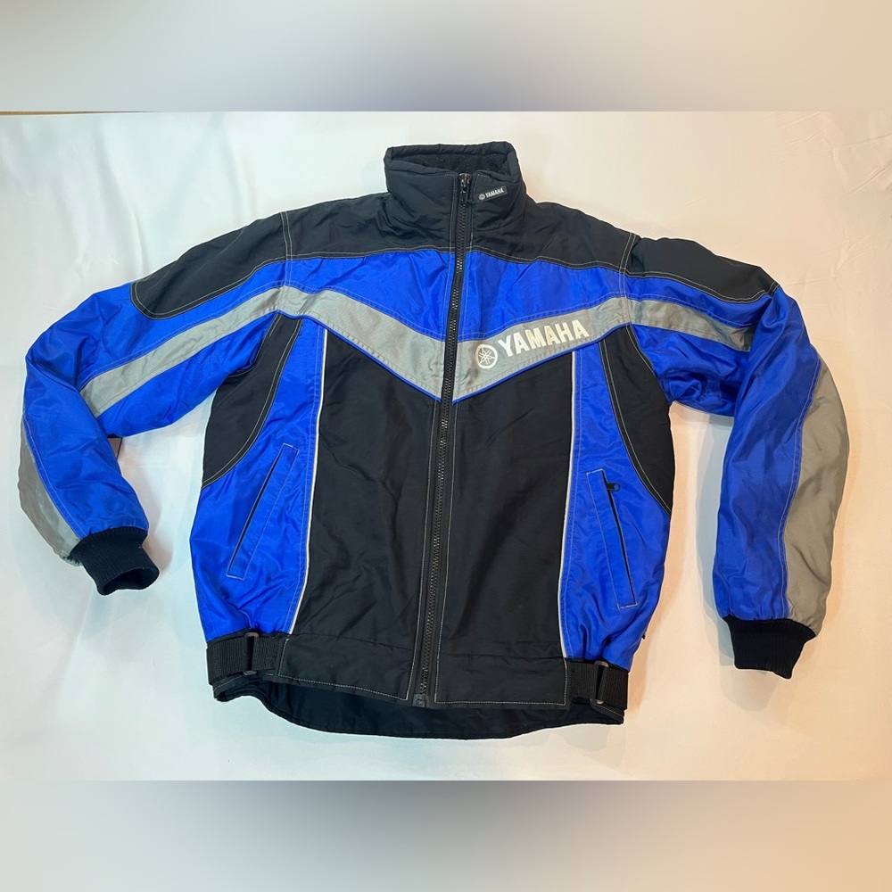 Vintage Yamaha Snowmobile Jacket Men's Medium Black Blue Racing‎ Puffer Coat